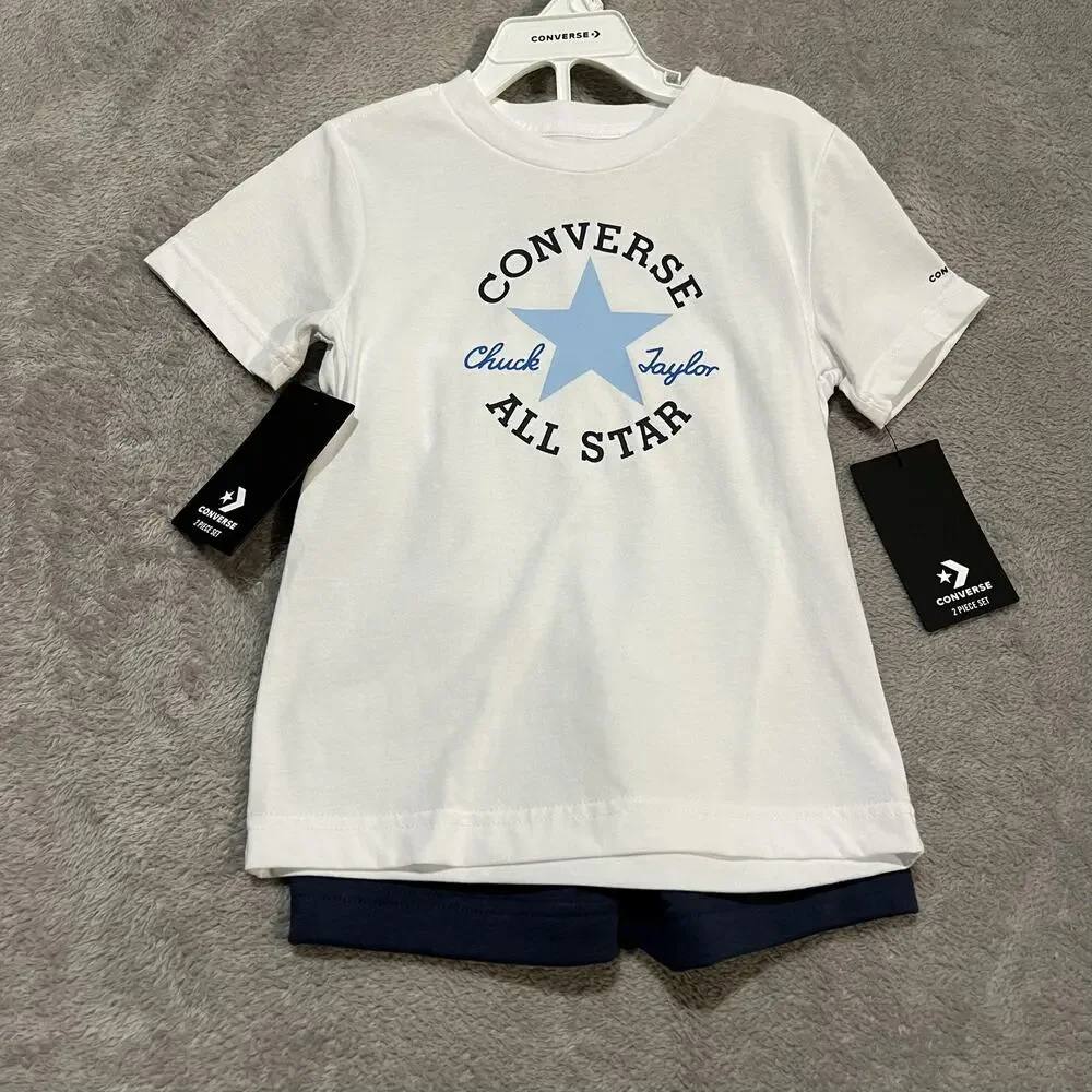 Converse Shirt Shorts Set Toddler 4T White Navy Chuck Taylor All Star Graphic